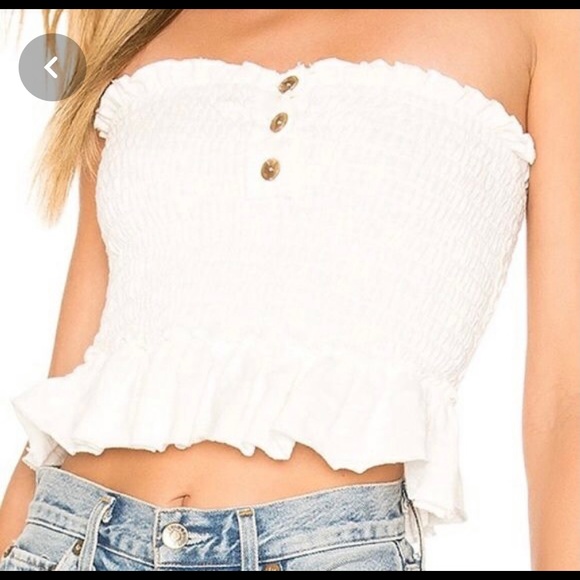 Free People Tops - Free People White Crop Smocked Peplum Tube Top